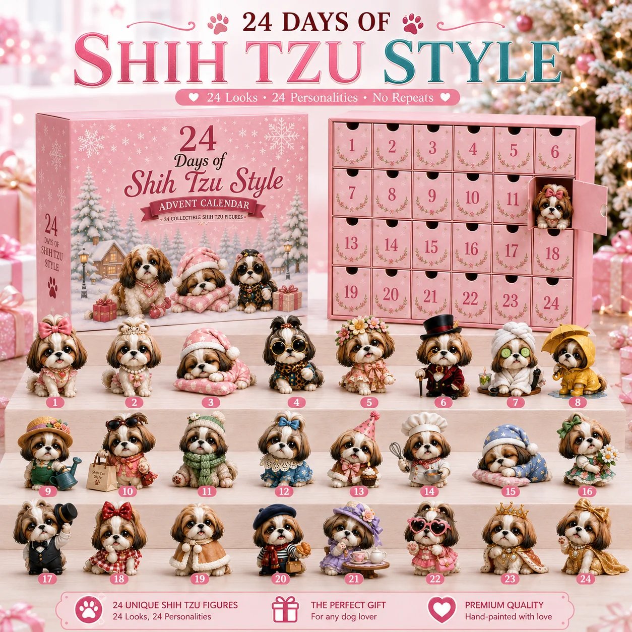 24 Days of Shih Tzu Style Advent Calendar with 24 Shih Tzu collectibles