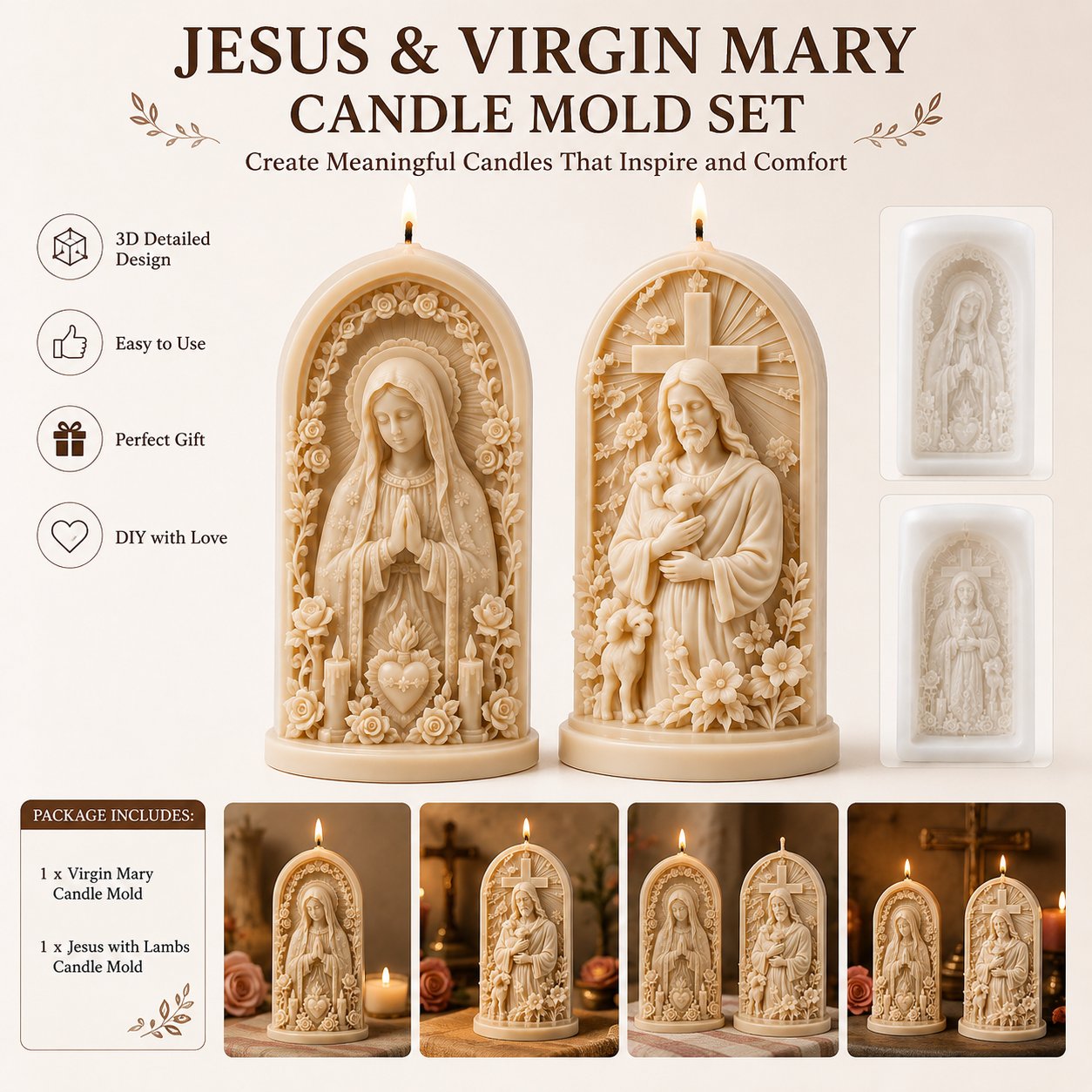 Two Jesus candle molds included in the package