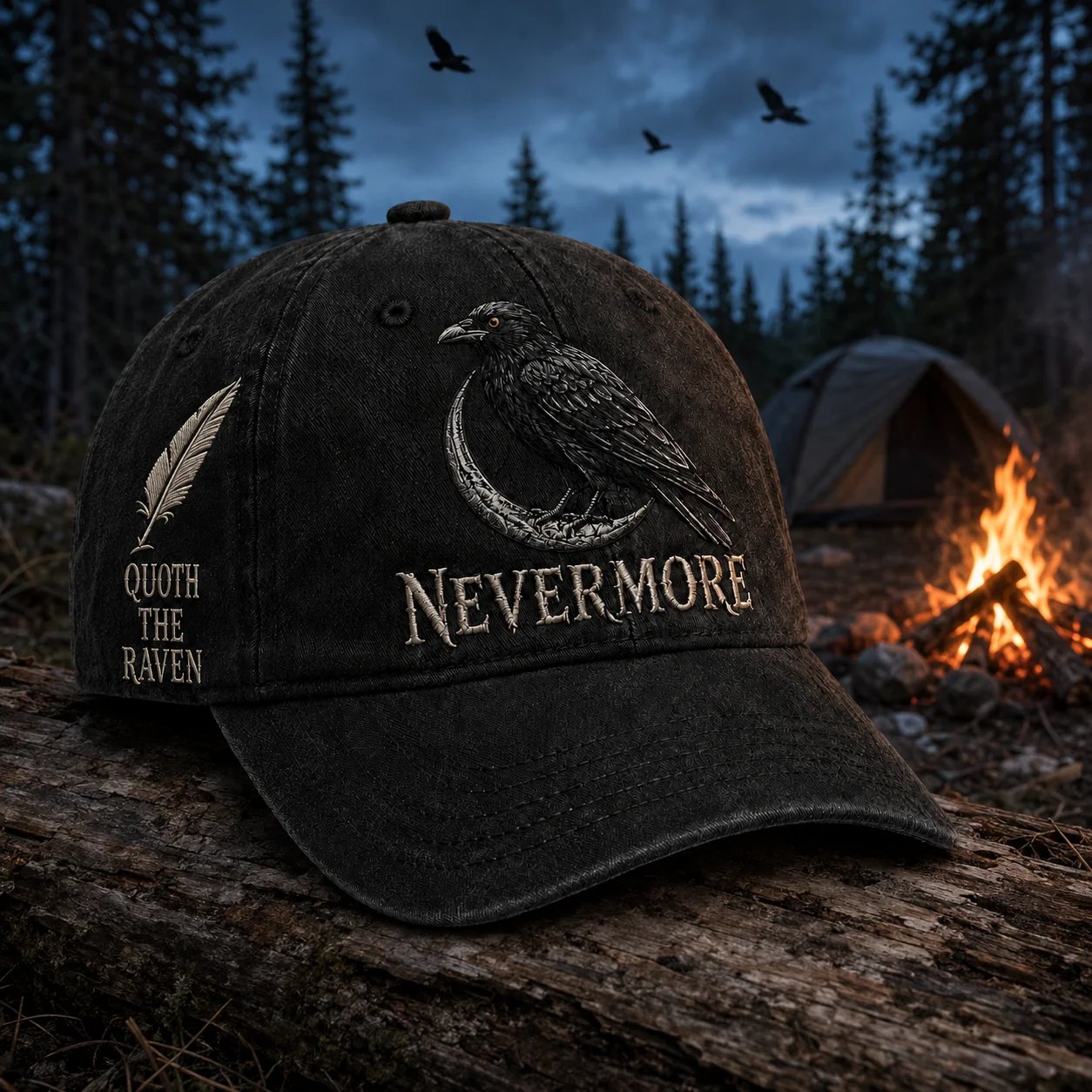 Vintage gothic raven baseball cap lifestyle