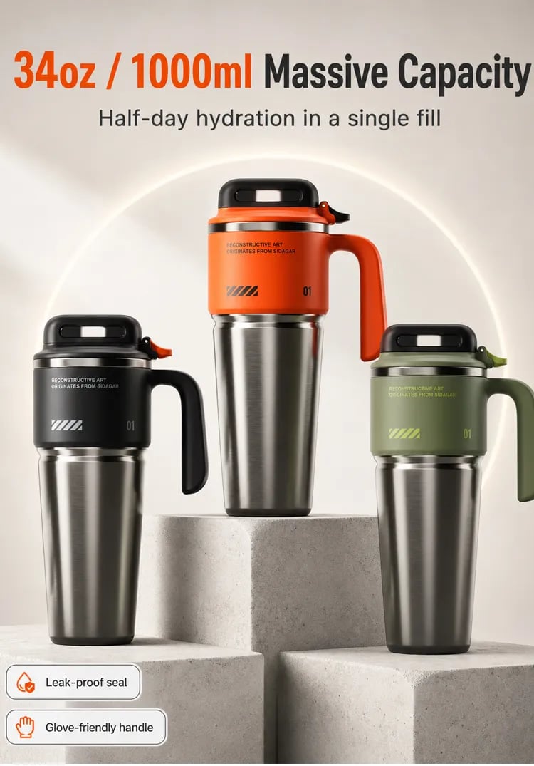 34oz 1000ml heavy duty insulated thermal tumbler