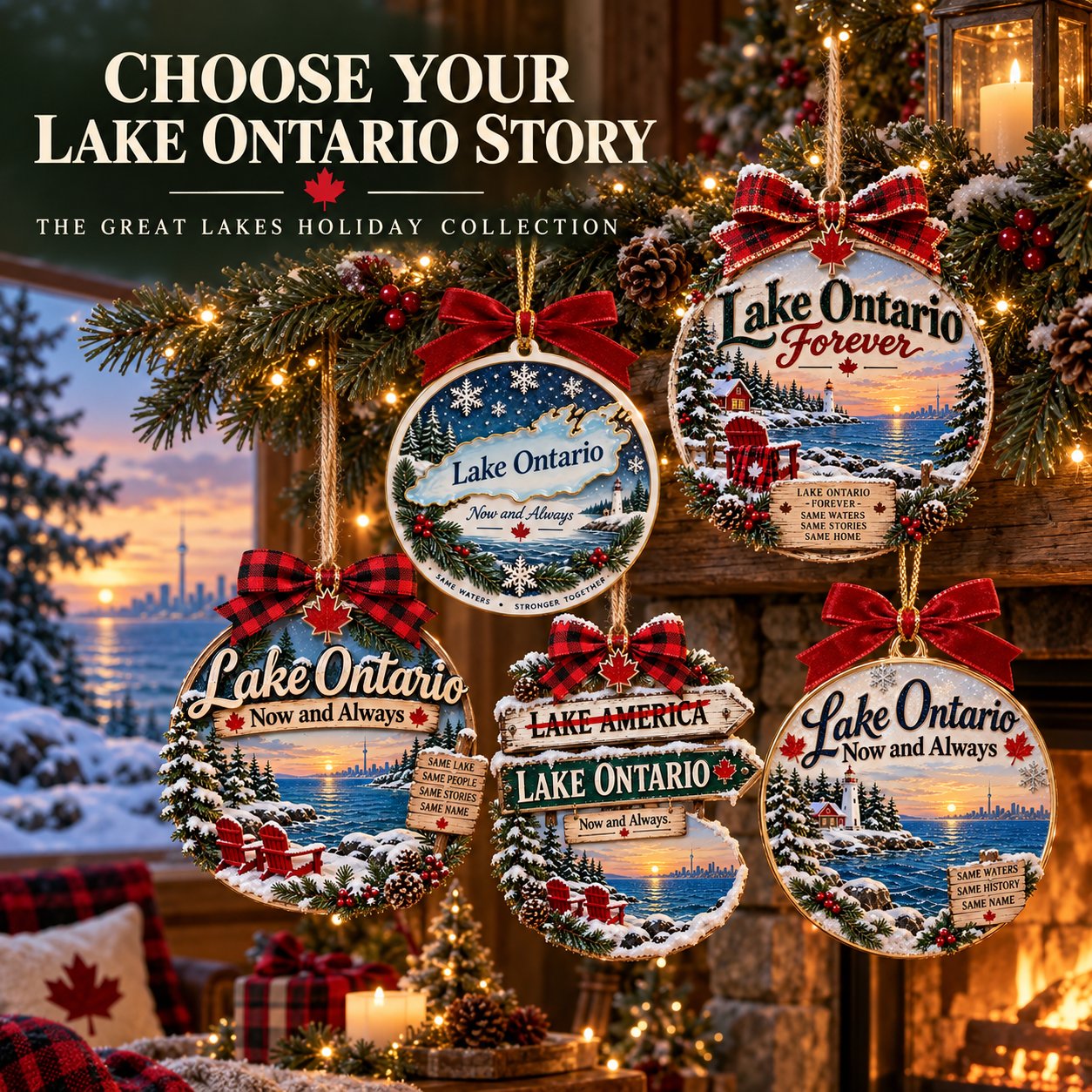 Seven Lake Ontario Christmas keepsake ornament design styles