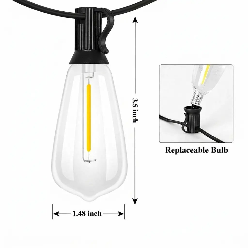 ST38 vintage outdoor string light bulb dimensions