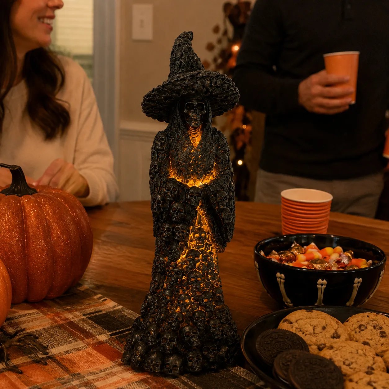 Glowing witch statue for indoor Halloween decorating