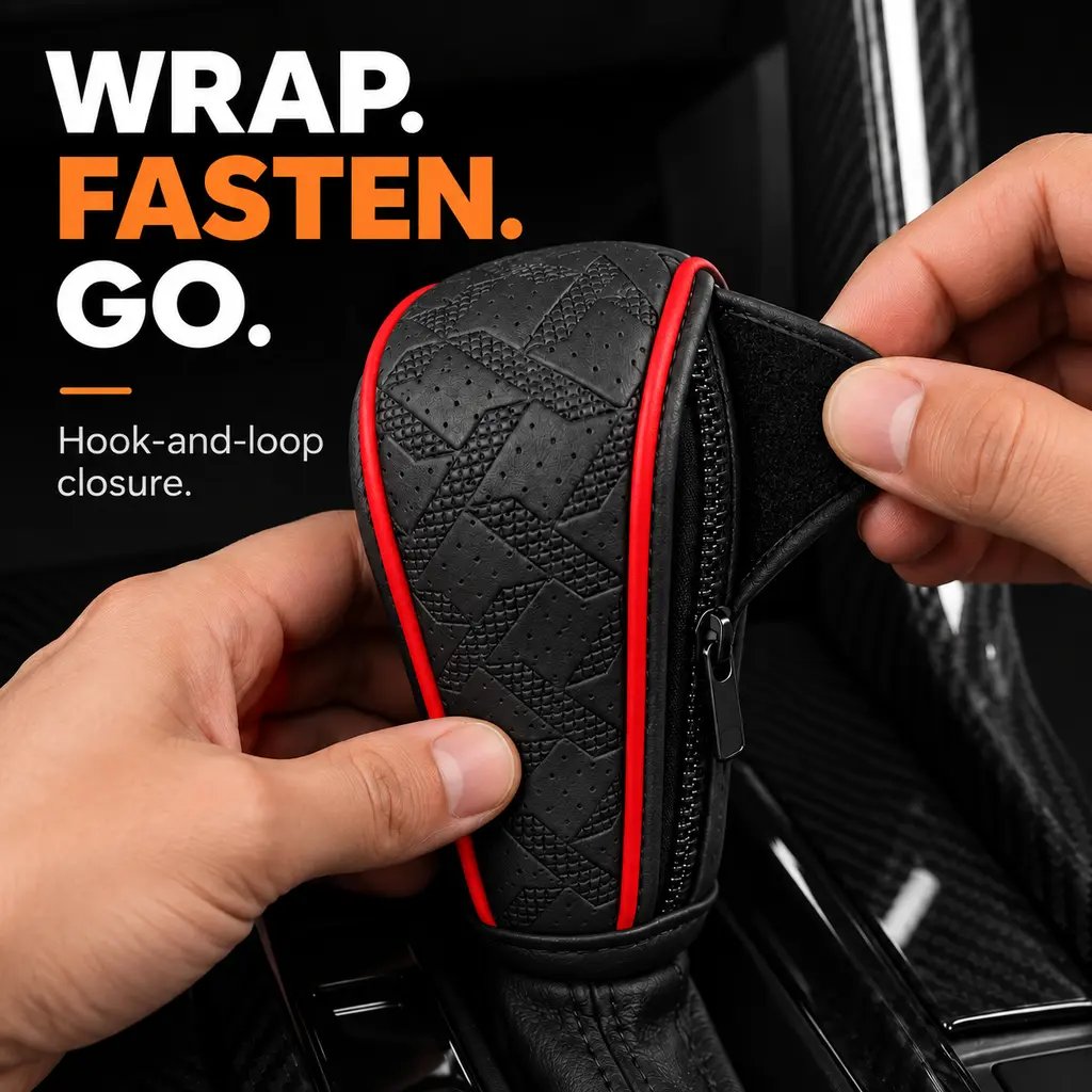Wraparound fastening details of the shift knob cover