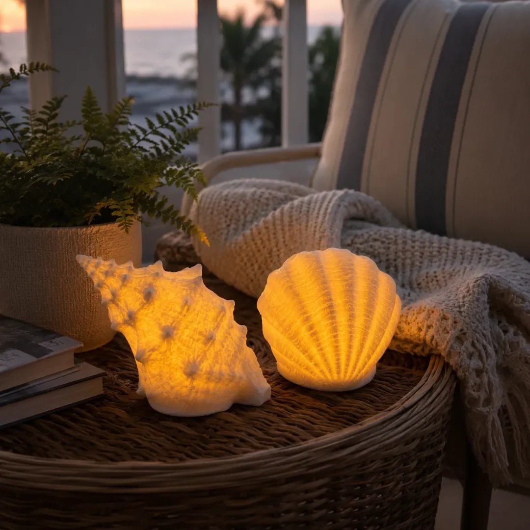 Glowing coastal shell and conch light set Glowing coastal shell and conch light set