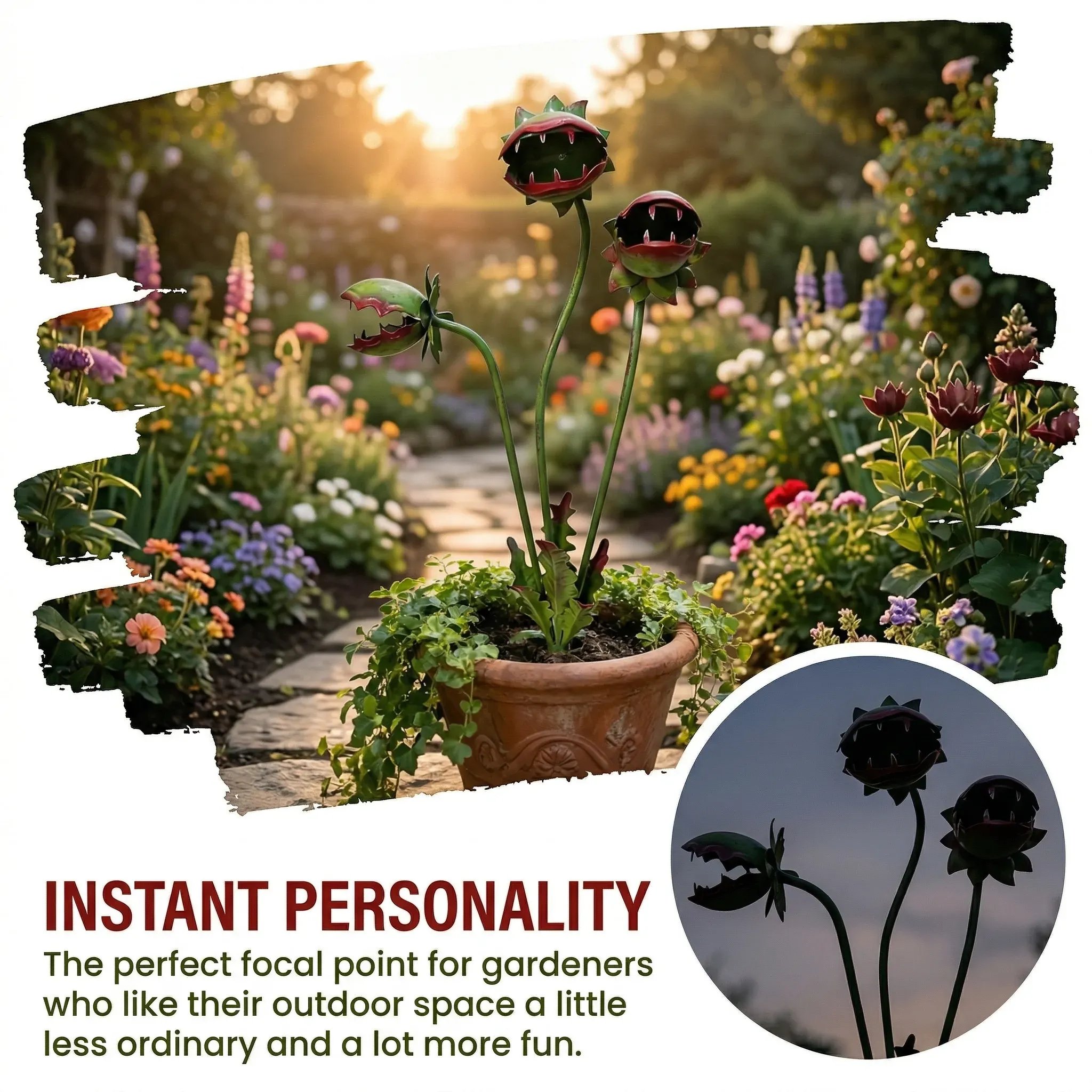 Whimsical Metal Carnivorous Plant Garden Stake for Outdoor Decor