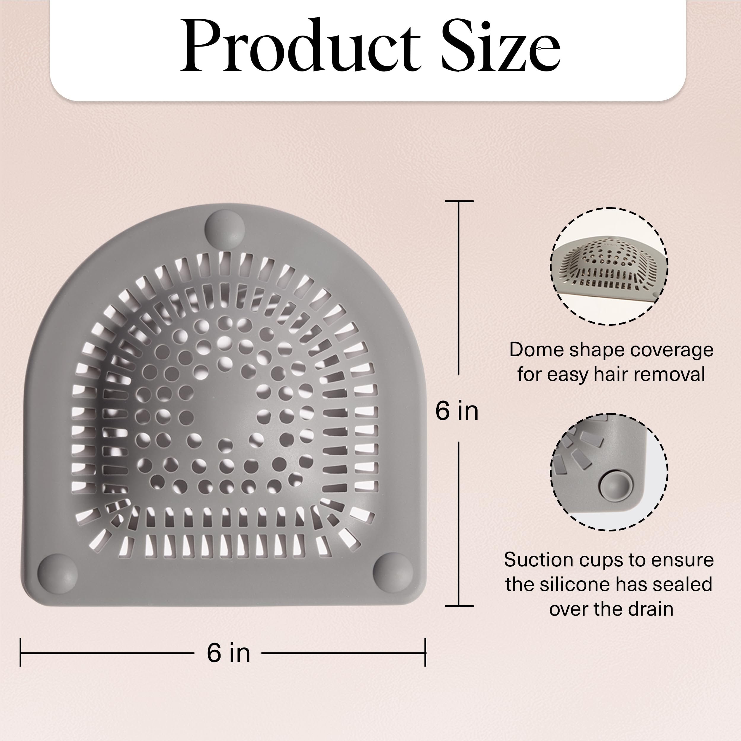 Hair Catcher 6x6 inch Product Size and Suction Cup Details