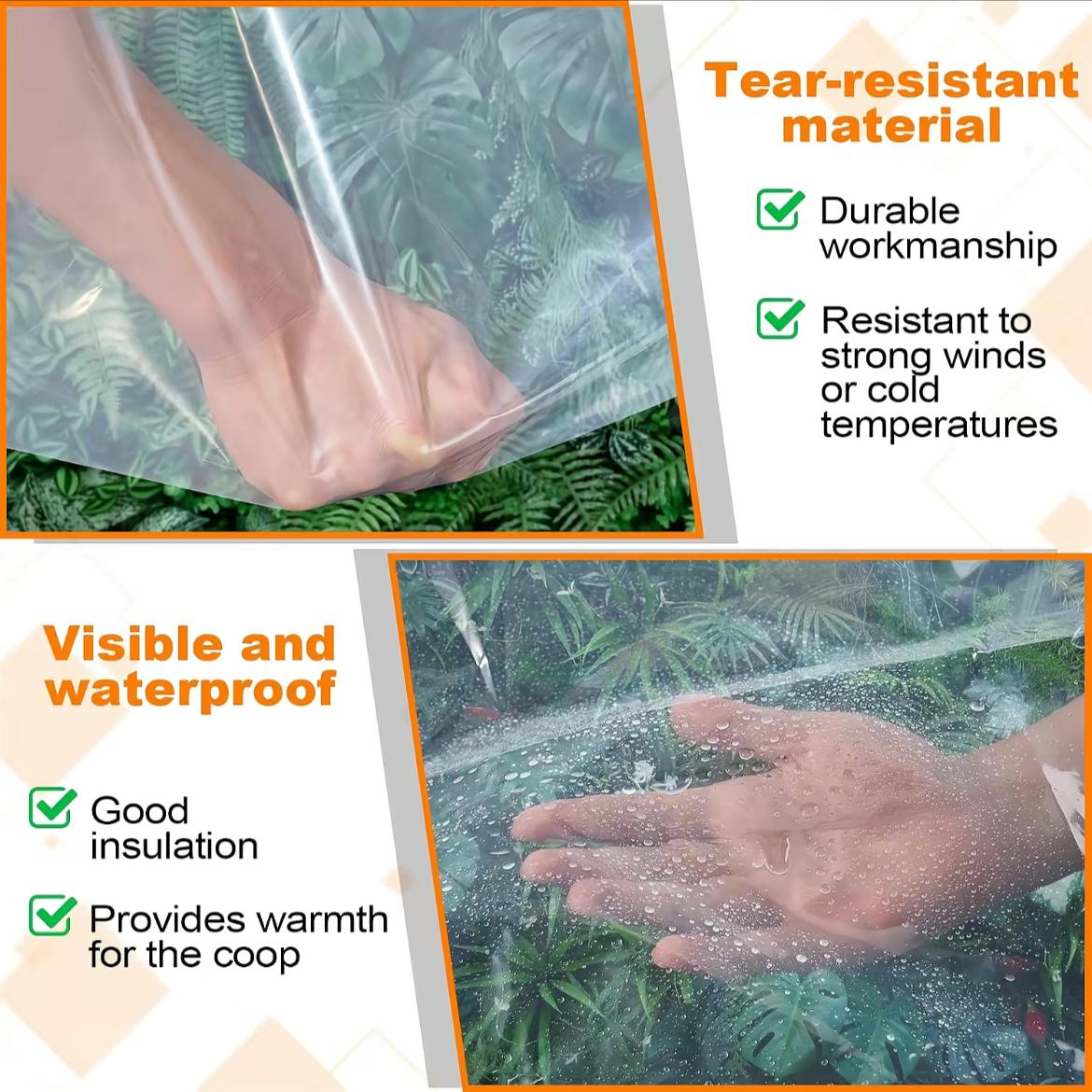 10x13FT Rainproof Polyethylene Tarps with Grommets, Transparent Outdoor Cover PE Tarps for Plant Piles, Patio Furniture, Home Supplies Rain Cloths