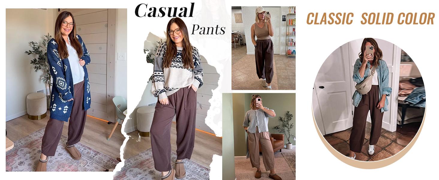 UANEO Women's Baggy Wideleg Pants Casual Elastic Waisted Palazzo Harem Pants with Pockets UANEO Women's Baggy Wideleg Pants Casual Elastic Waisted Palazzo Harem Pants with Pockets