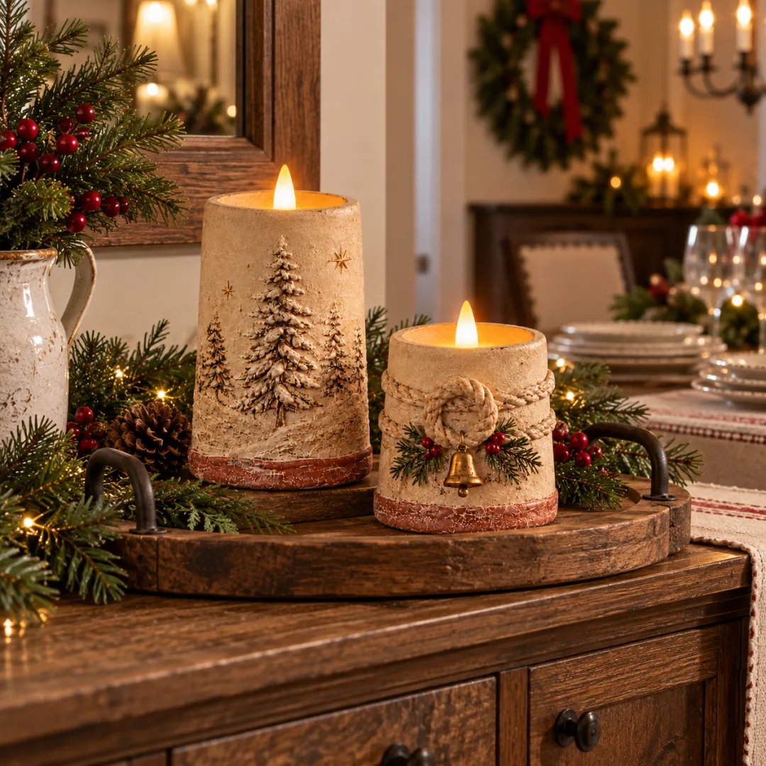 Rustic Christmas mantel candle decorations