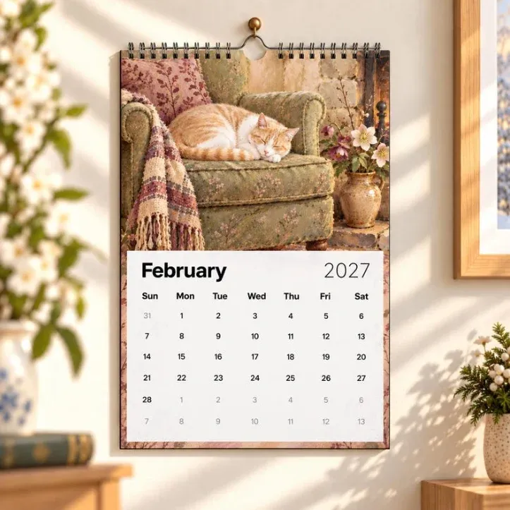Cottage cats calendar seasonal artwork