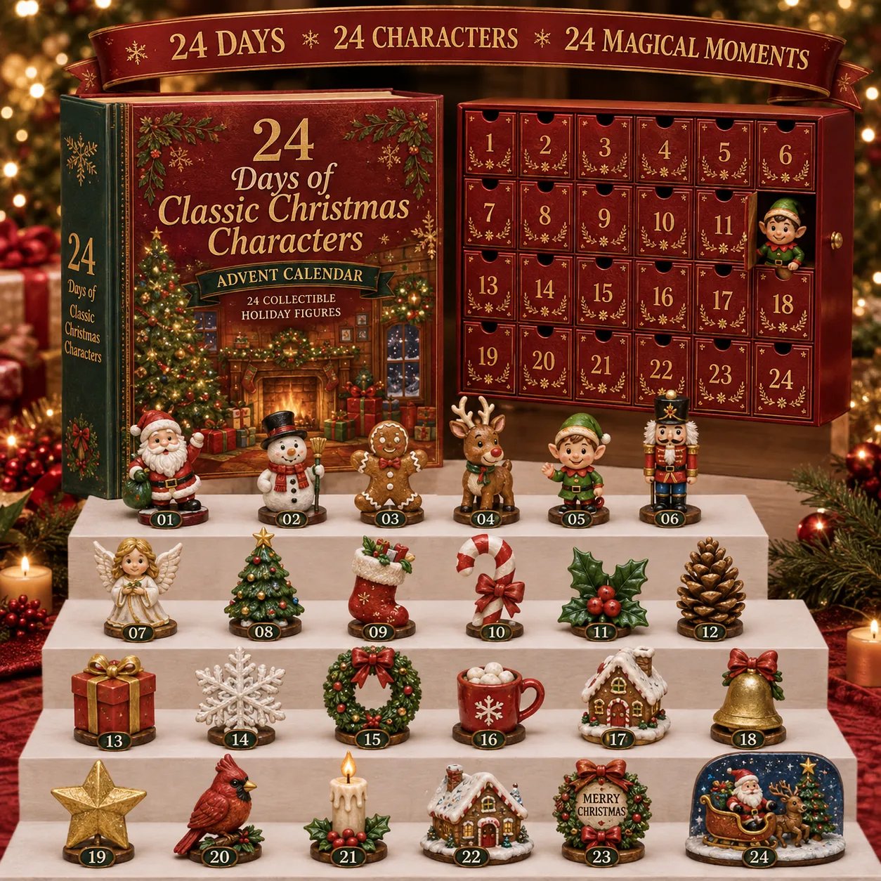24 Days of Classic Christmas Characters book-style Advent Calendar with 24 collectible keepsakes