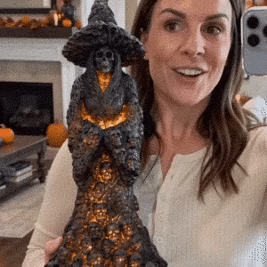 Midnight Black Skull Witch Lantern Statue