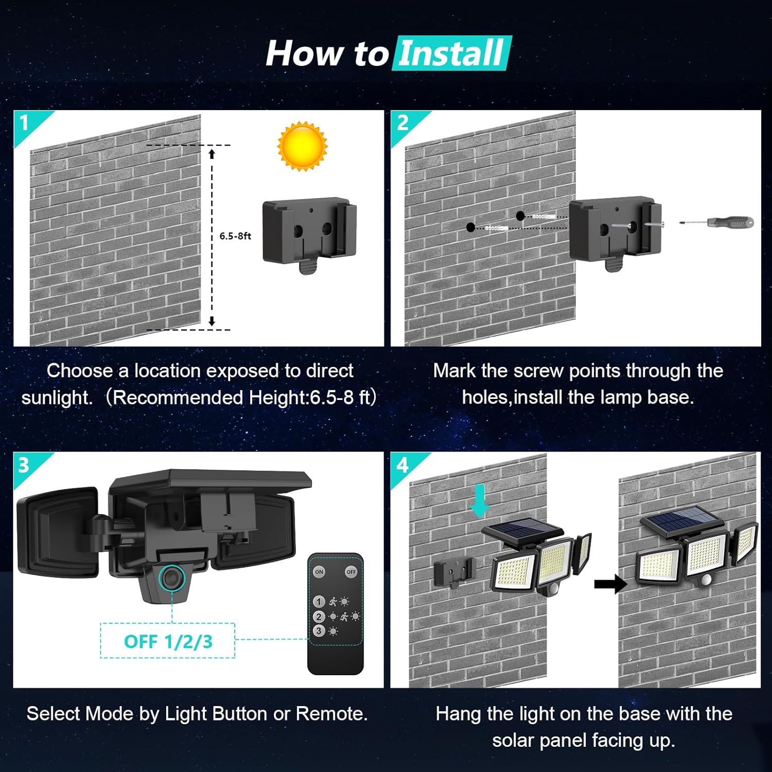 Yunsune solar wall light installation