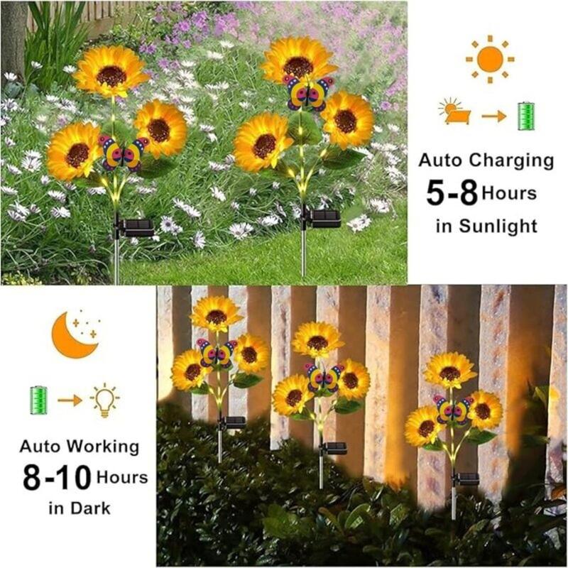 Product Introduction of 2/4pcs Solar LED Sunflower Garden Lights, Realistic Night Glow for Yard, Lawn, Patio and Porch Decoration, Waterproof IP65, Energy Efficient Outdoor Lighting, Garden Lighting | Decorative Solar Lights | Durable Plastic Flowers, Solar Garden Lights 1