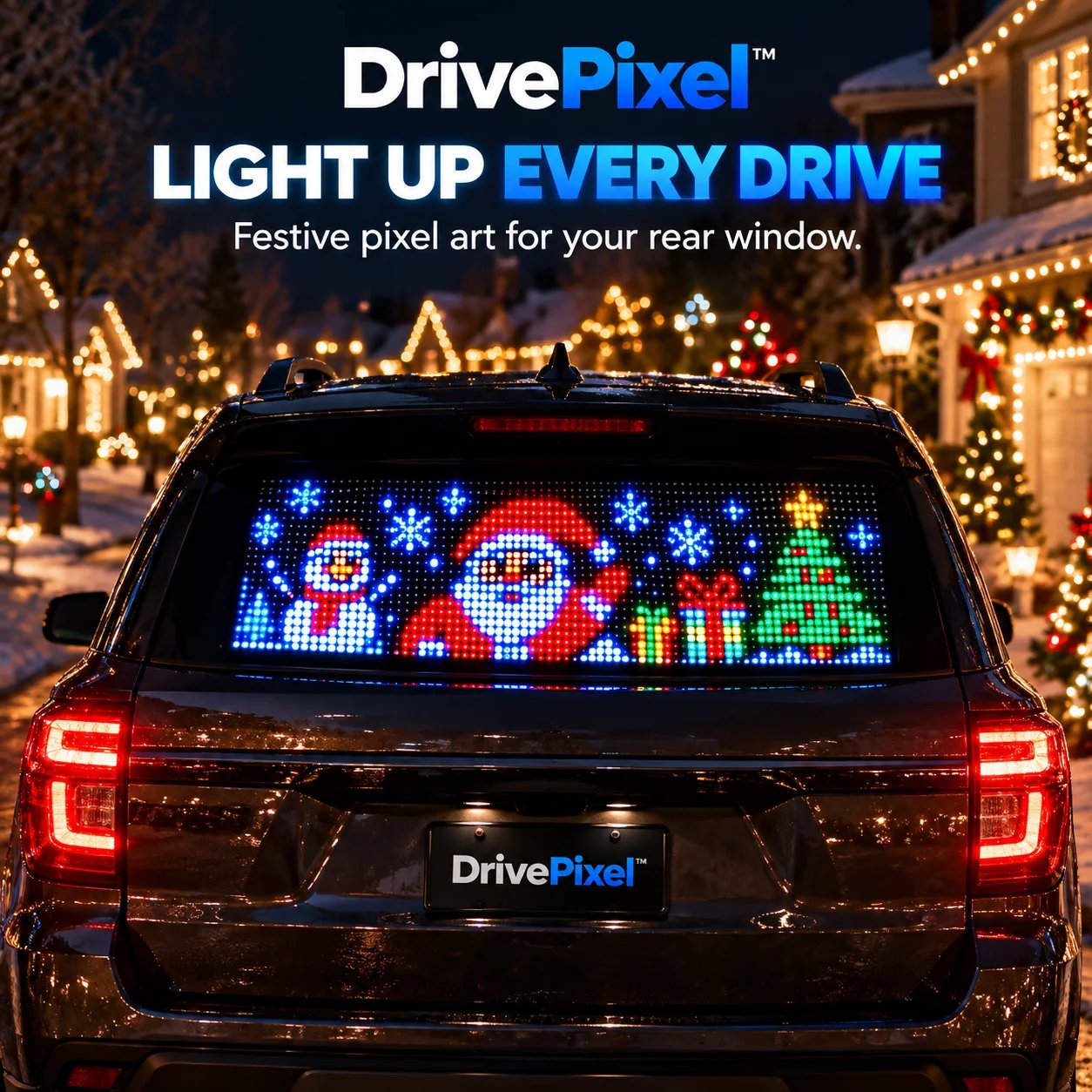 DrivePixel LED car rear window Christmas display