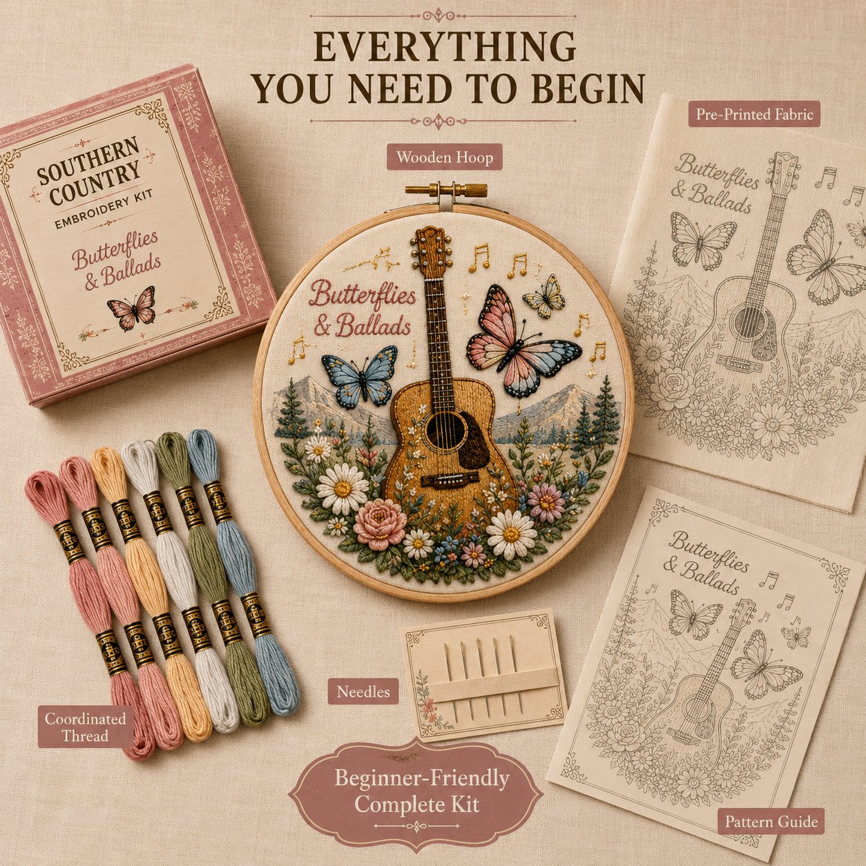 Complete Southern Country embroidery kit contents