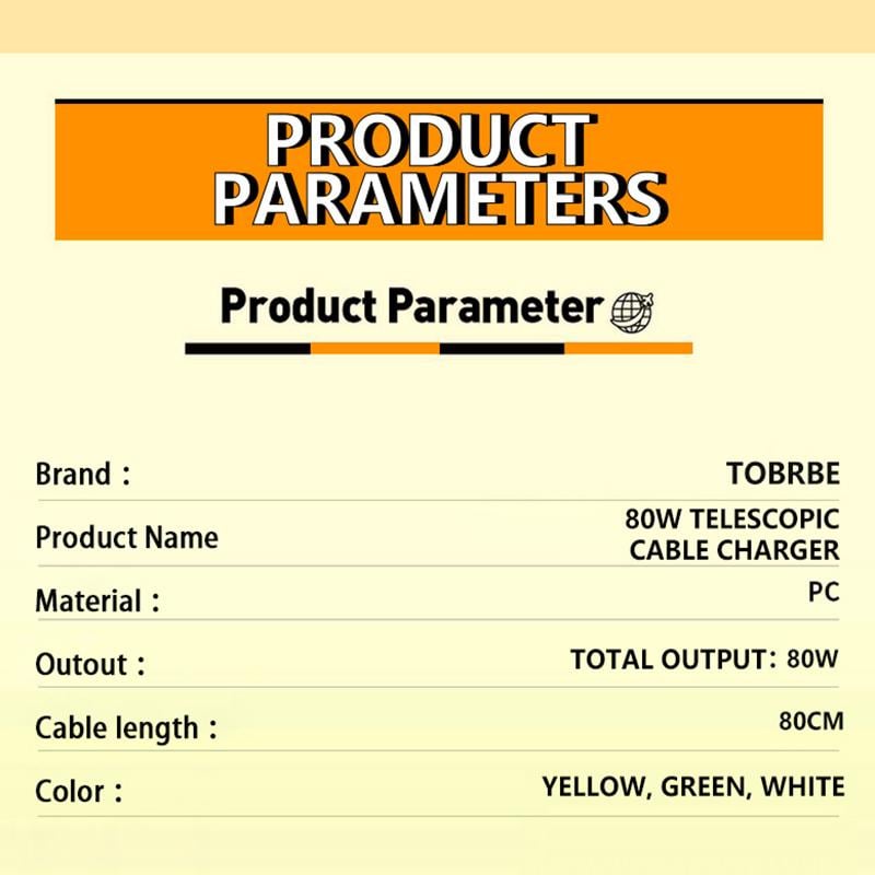 Product Introduction of TOBRBE 3 in 1 GaN Charger, Retractable 80W MAX Fast Charger Block with Type-C Cable & 2 USB Ports, Portable Adapter iPhone Smartphone Electronic, Yellow, Cellphone, Folding Charging 10 Product Introduction of TOBRBE 3 in 1 GaN Charger, Retractable 80W MAX Fast Charger Block with Type-C Cable & 2 USB Ports, Portable Adapter iPhone Smartphone Electronic, Yellow, Cellphone, Folding Charging 10