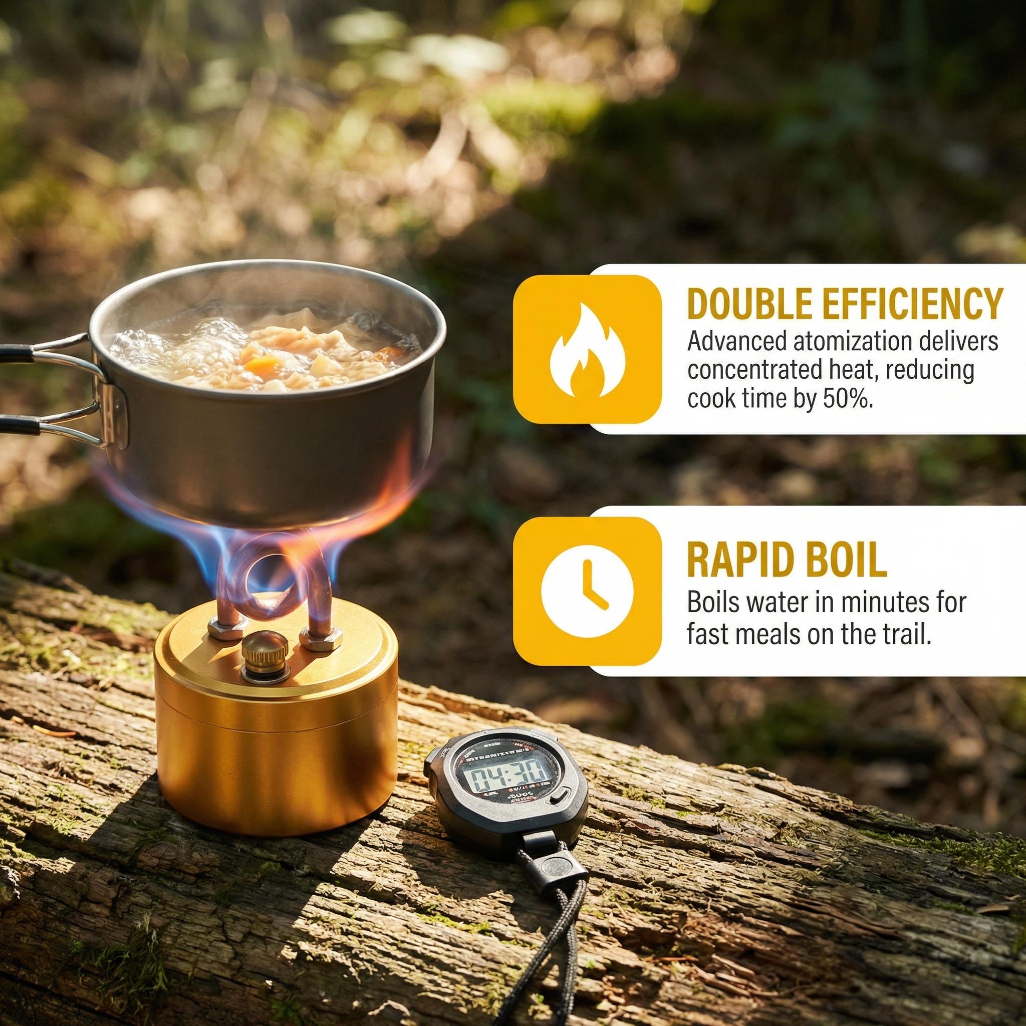 Self-Pressurized Alcohol Stove, Lightweight Aluminum & Copper Burner for Hiking & Survival Camping, High-Efficiency Cooking with Windproof Stand, Camping Accessories, Copper Tube, Compact And Portable, Aluminium, Camping Equipment, Portable Kitchen