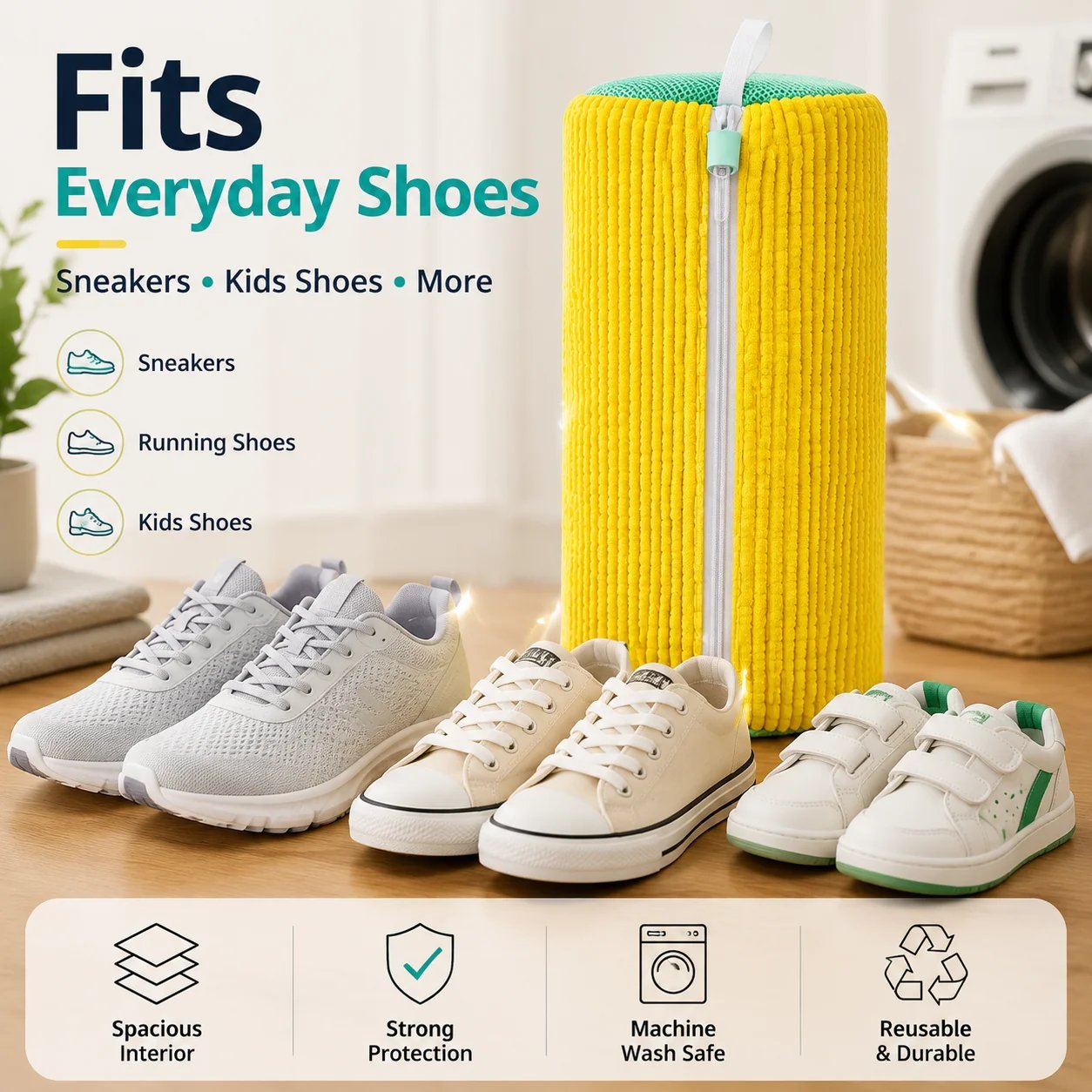 Reusable shoe washing bag for sneakers