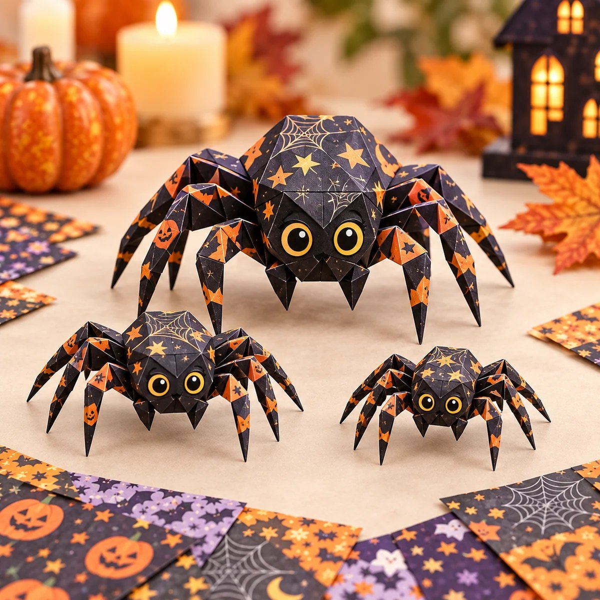 Finished Halloween spider paper crafts