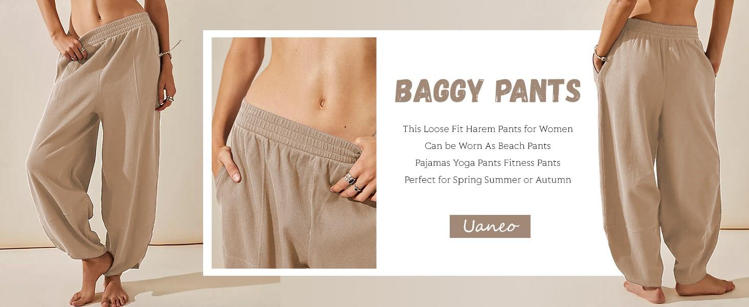 UANEO Women's Baggy Wideleg Pants Casual Elastic Waisted Palazzo Harem Pants with Pockets UANEO Women's Baggy Wideleg Pants Casual Elastic Waisted Palazzo Harem Pants with Pockets