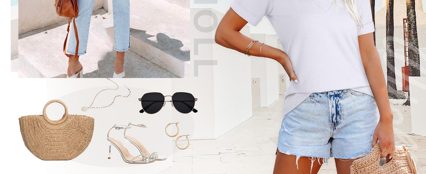 WIHOLL Womens Summer Tops Short Sleeve Basic Casual V Neck T Shirts Trendy Fashion 2025