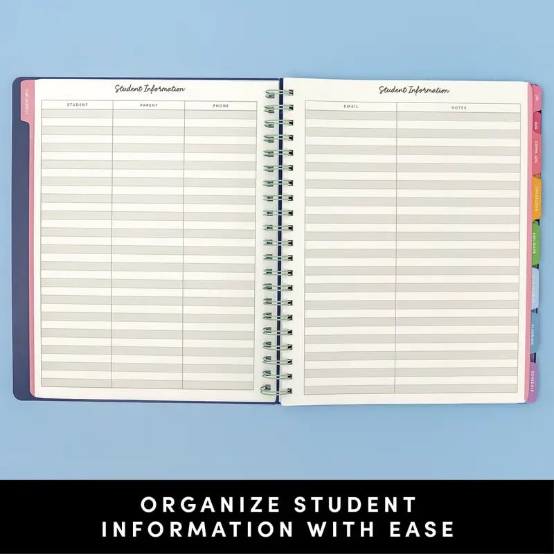 Large teacher planner pages and classroom organization features