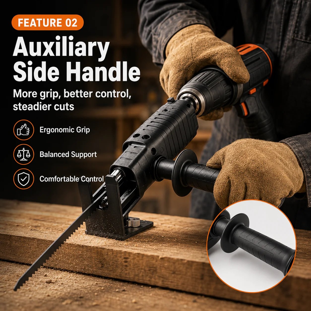 Auxiliary side handle for better control