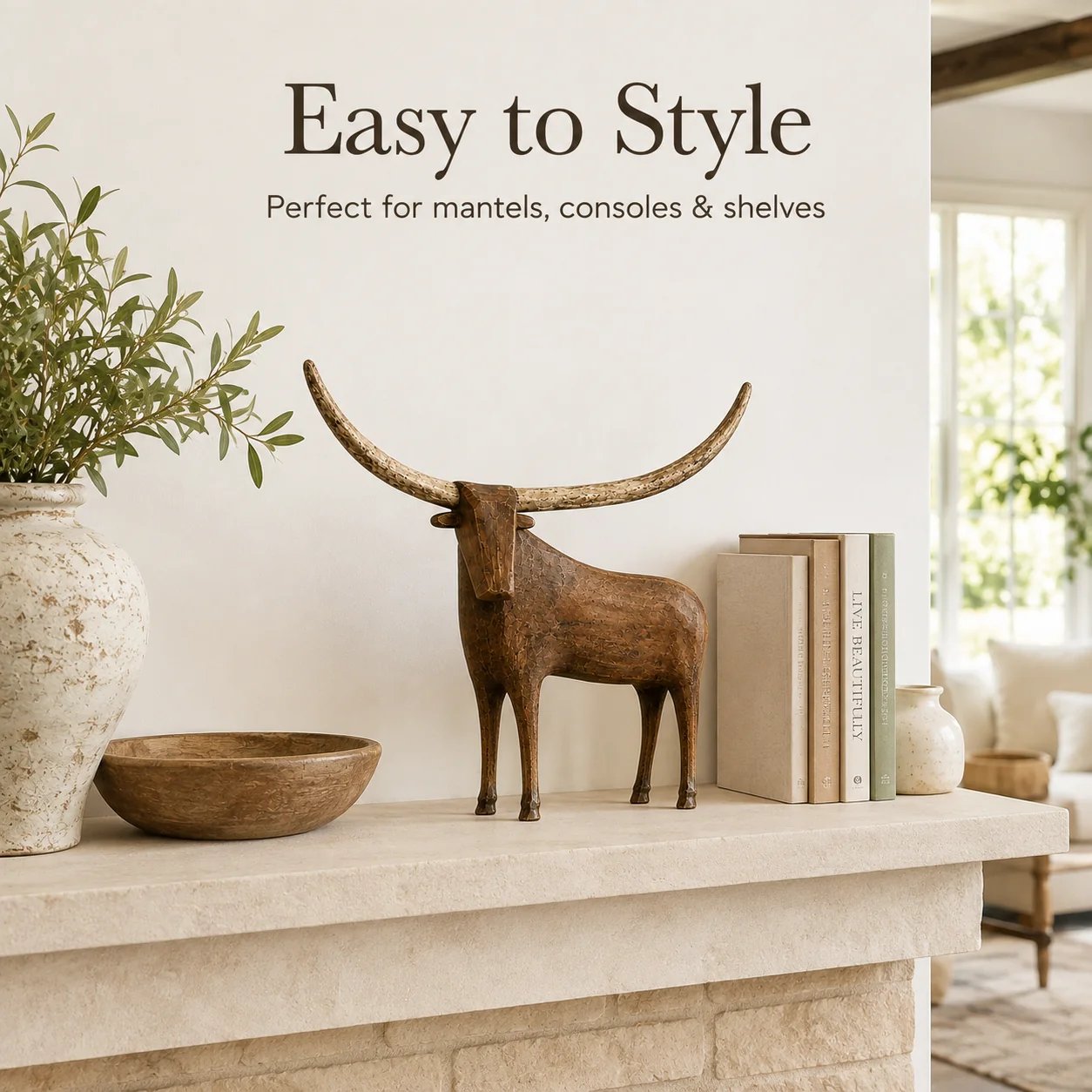 Longhorn mantel decor