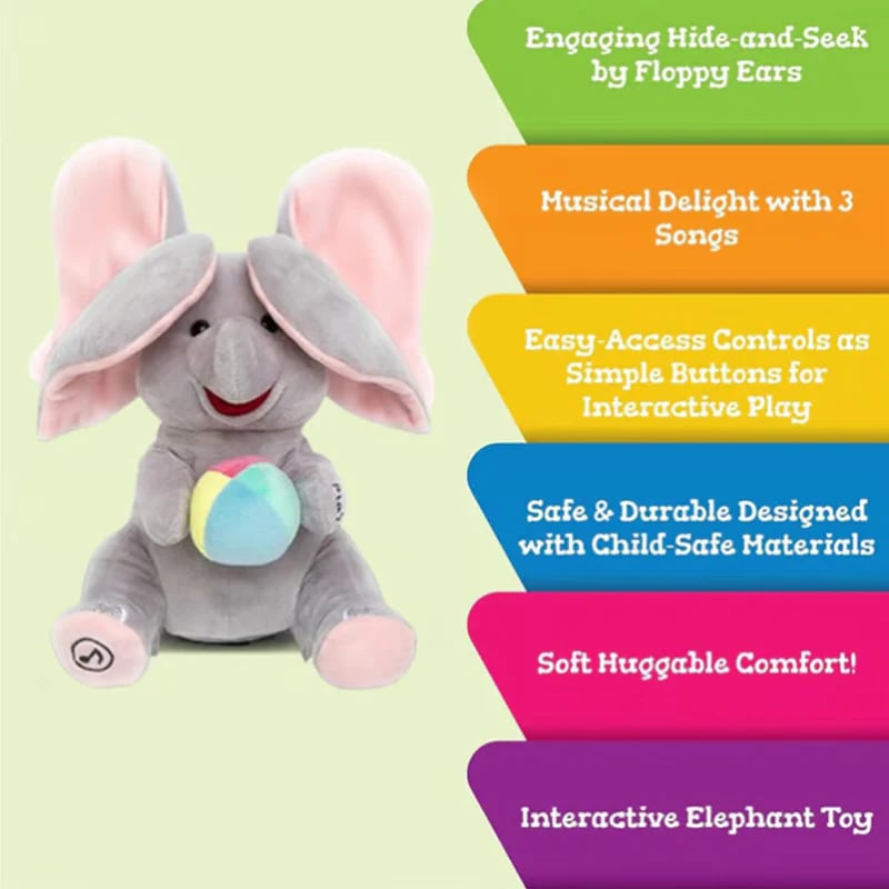 Child interacting with singing elephant plush