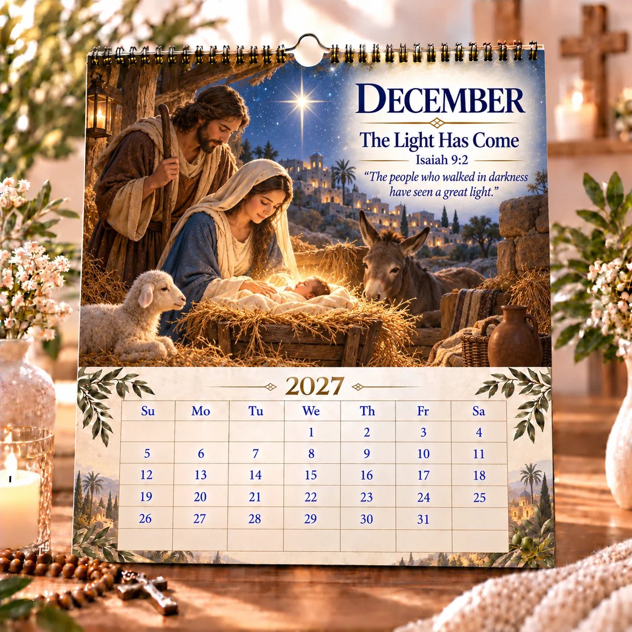 December 2027 calendar page — The Light Has Come
