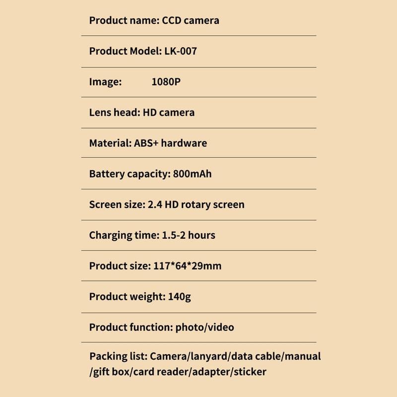 Product Introduction of 4K Foldable Screen Student Camera, 1 Count Retro CCD Card Machine, Entry-level Digital Camera, 1080P High Built-in Games & Filter Functions Camera, Mother's Day Gifts, Video 8
