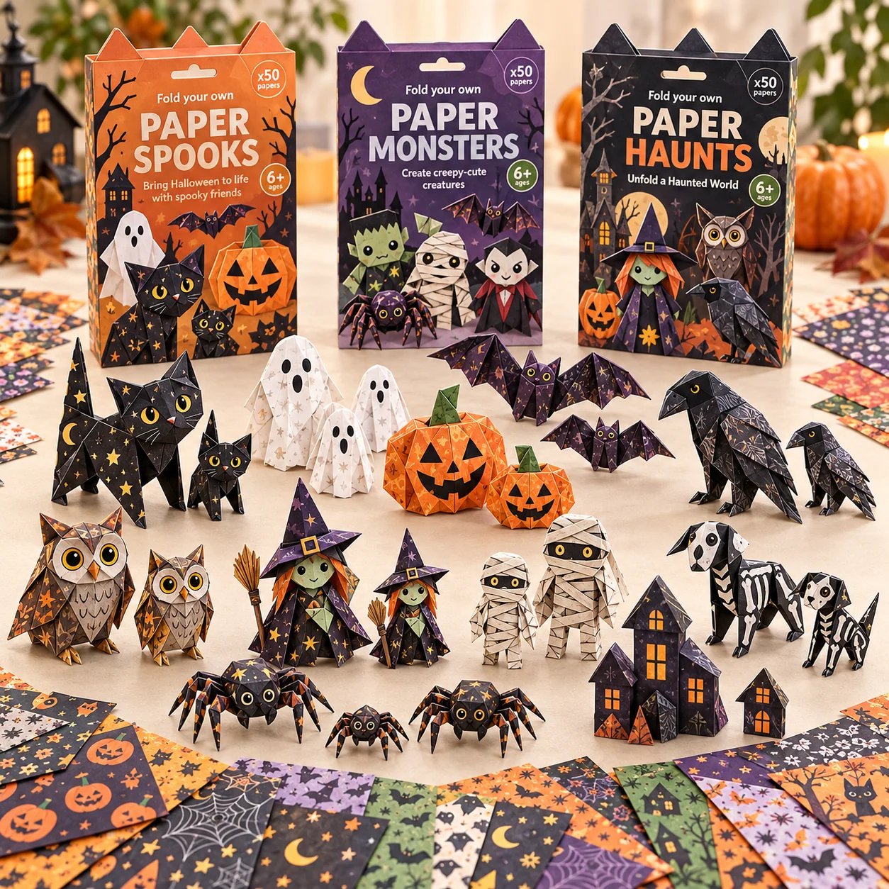 Three Halloween paper craft styles