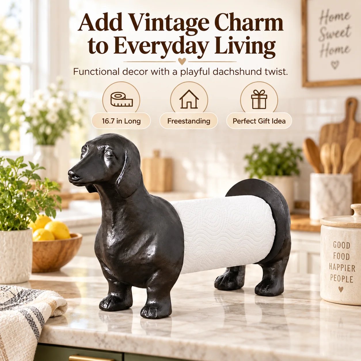 Dachshund kitchen paper towel stand details