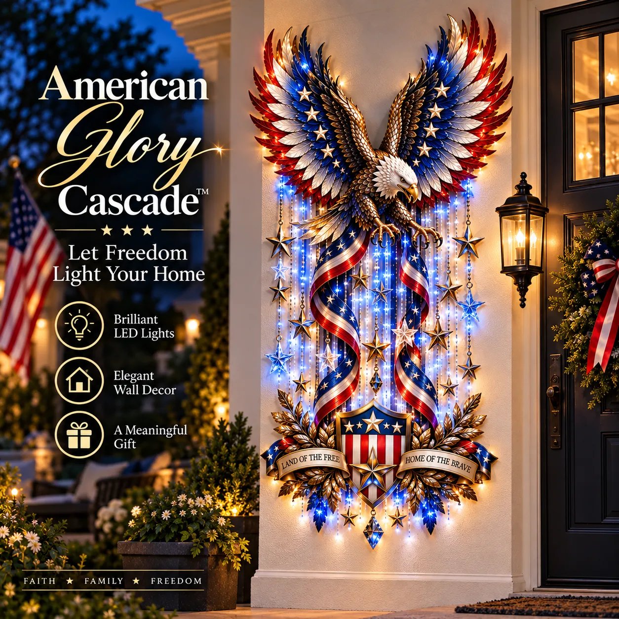 🦅 American Glory Cascade™ – Patriotic Eagle LED Wall Decor
