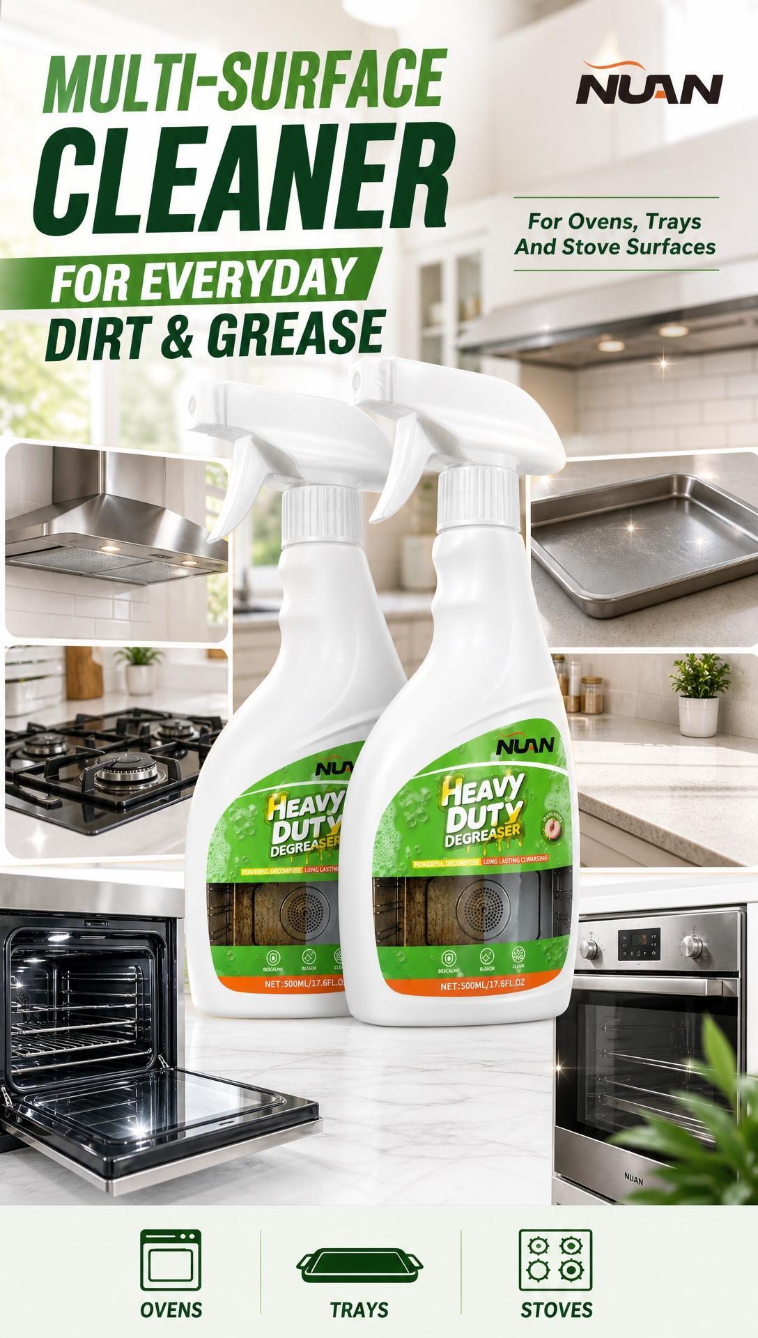 NUAN Heavy Duty Kitchen Degreaser Spray - 500ml Multi-Use Kitchen Household Products, Household Items for Grill Cleaning, Grease Removal on Appliances, Stovetops, Range Hoods, 500 Ml NUAN Heavy Duty Kitchen Degreaser Spray - 500ml Multi-Use Kitchen Household Products, Household Items for Grill Cleaning, Grease Removal on Appliances, Stovetops, Range Hoods, 500 Ml
