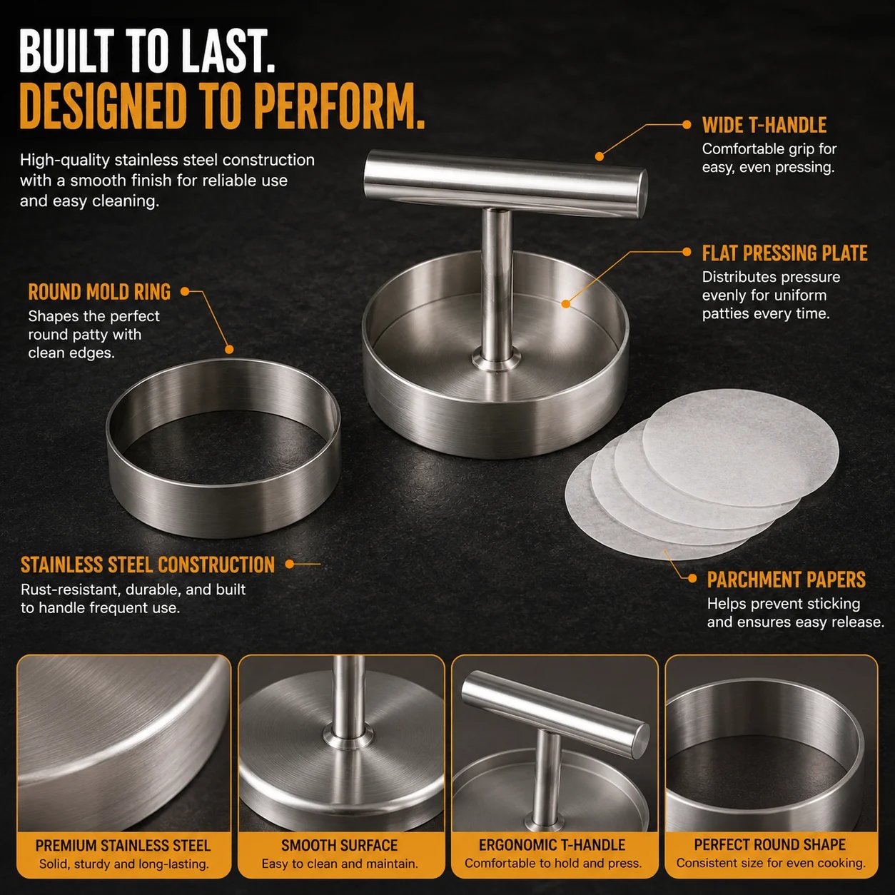 🍔 BBQ FAVORITE | Manual Burger Patty Press – Uniform Round Patties for Grilling, Meal Prep & Home Cooking