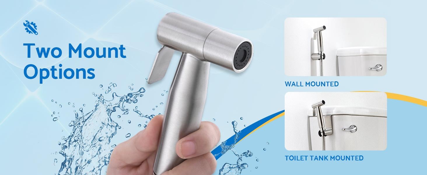 Handheld Toilet Bidet Sprayer, Bathroom Accessories, 3-in-1 Adjustable Pressure Stainless Steel Nozzle, Brushed Nickel, Easy-Install Attachment for Personal Hygiene, Toilet Cleaning