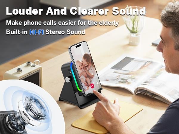 无线感应音频音箱支架，五合一手机支架，3500mAh可充电应急移动电源，360°可调节手机平板支架，带彩色氛围灯，男女皆宜的礼物