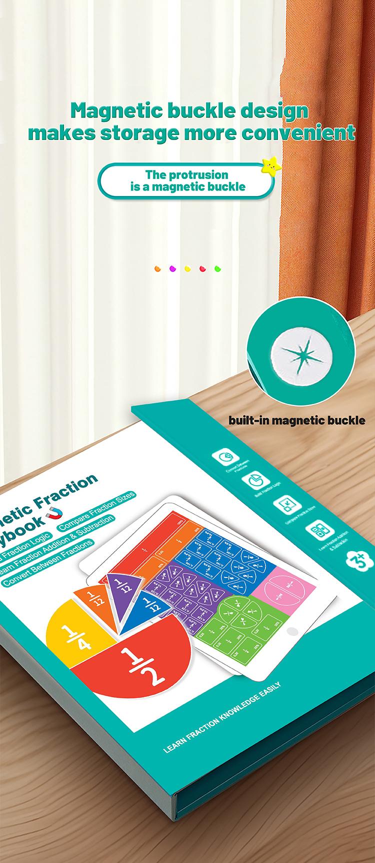 Magnetic Fraction Math Learning Book for Kids Aged 3-8, Colorful Educational Puzzle Toy, Magnetic Book for Addition & Subtraction Practice