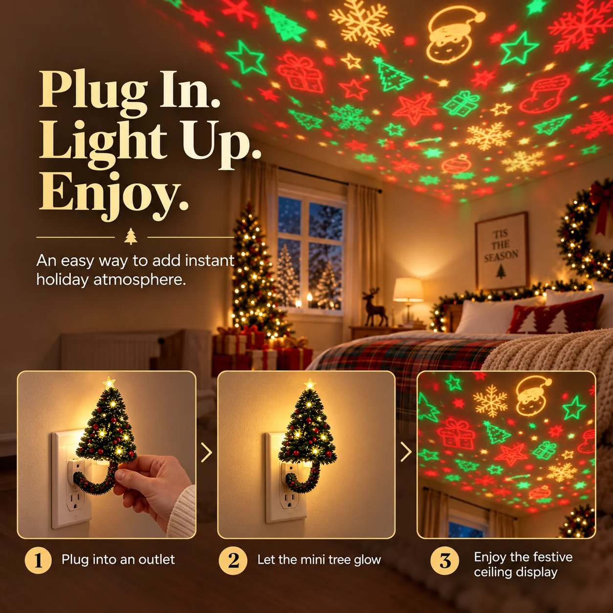 Three-step Christmas projector setup