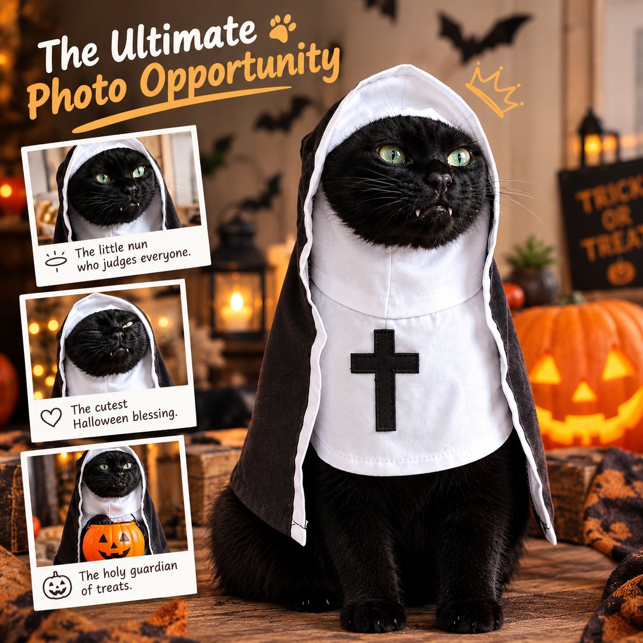 Funny Halloween cat nun photo ideas