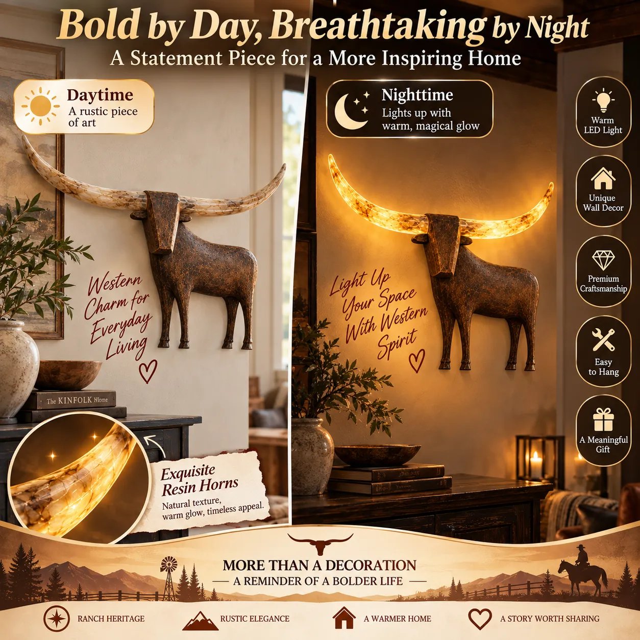 Western Longhorn wall art displayed as a rustic interior statement piece