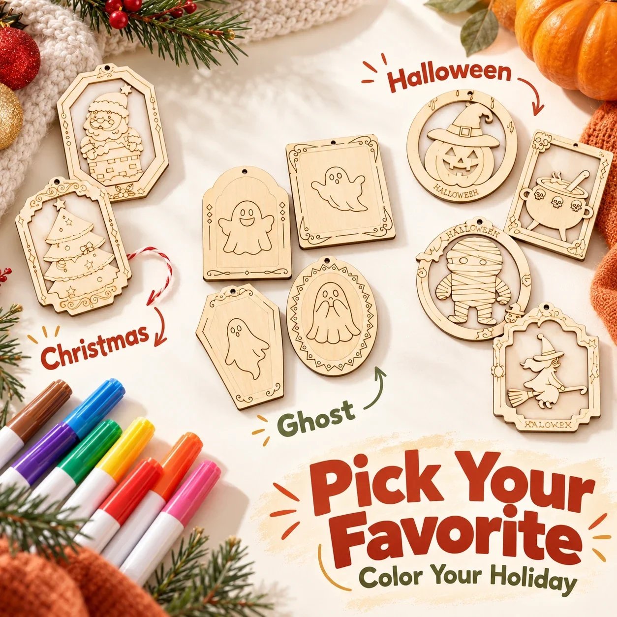 Christmas Ghost and Halloween ornament theme examples