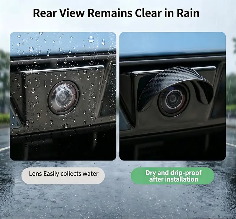 Backup camera before and after rain visor installation