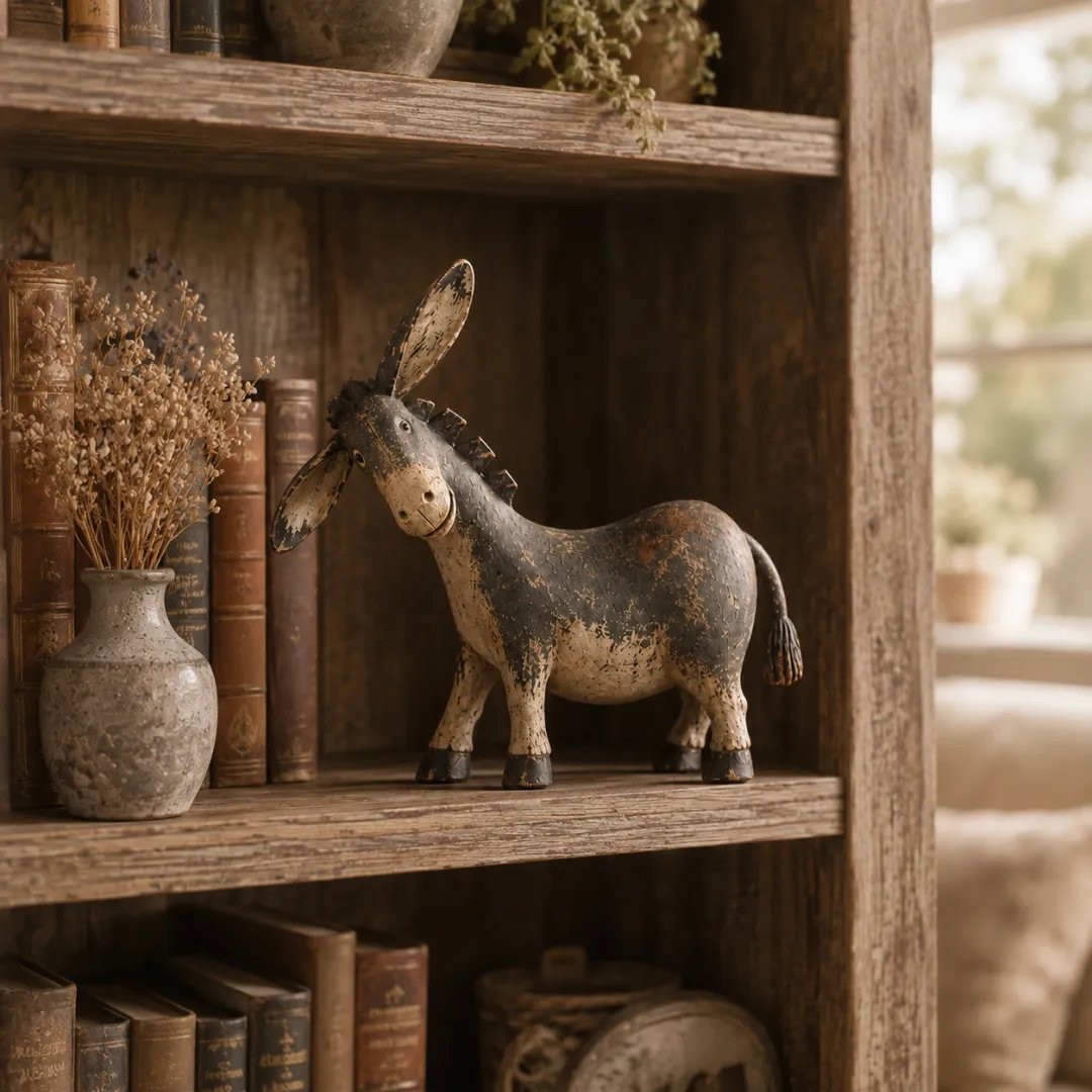 Detailed rustic donkey figurine close-up