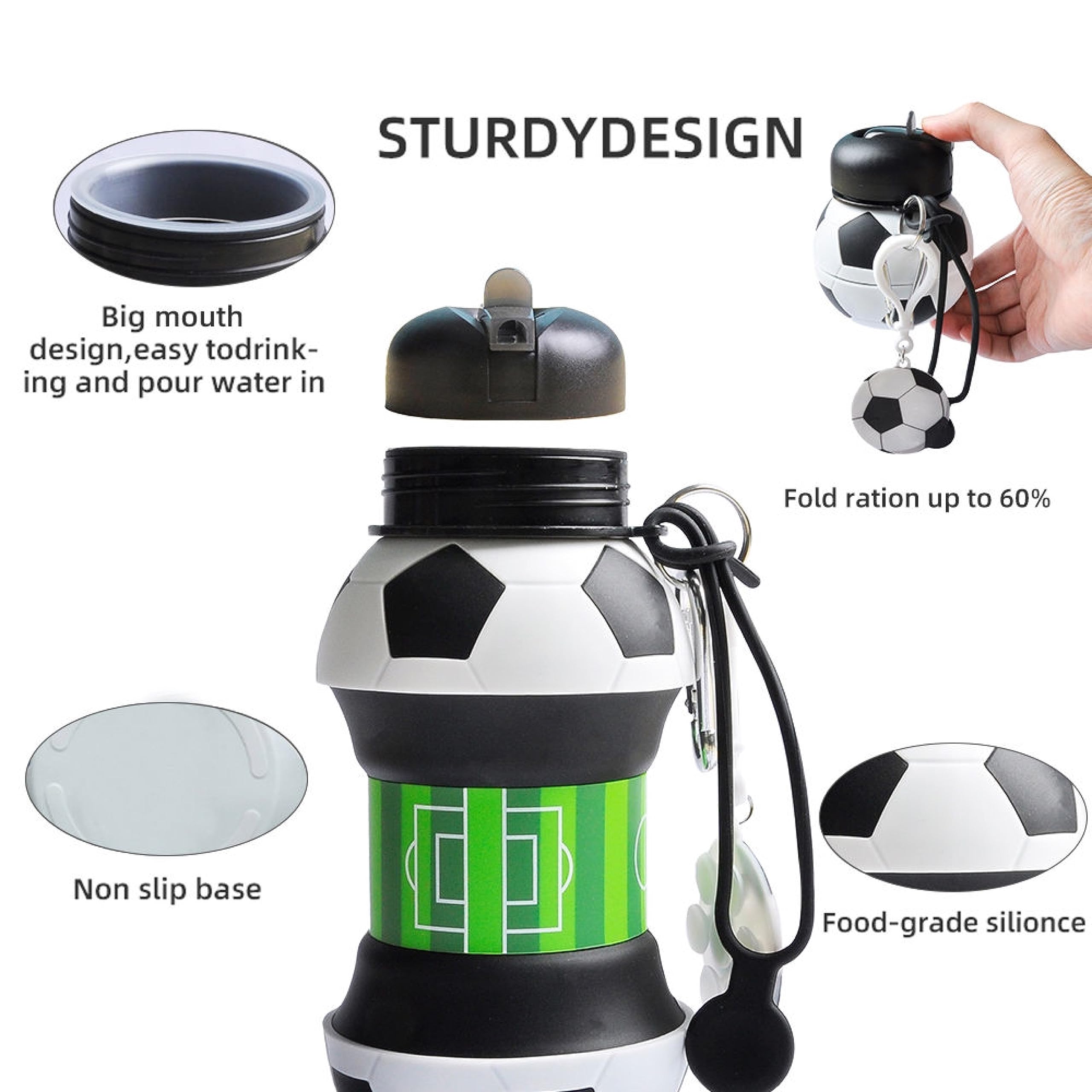 Sturdy design and wide mouth sports bottle details