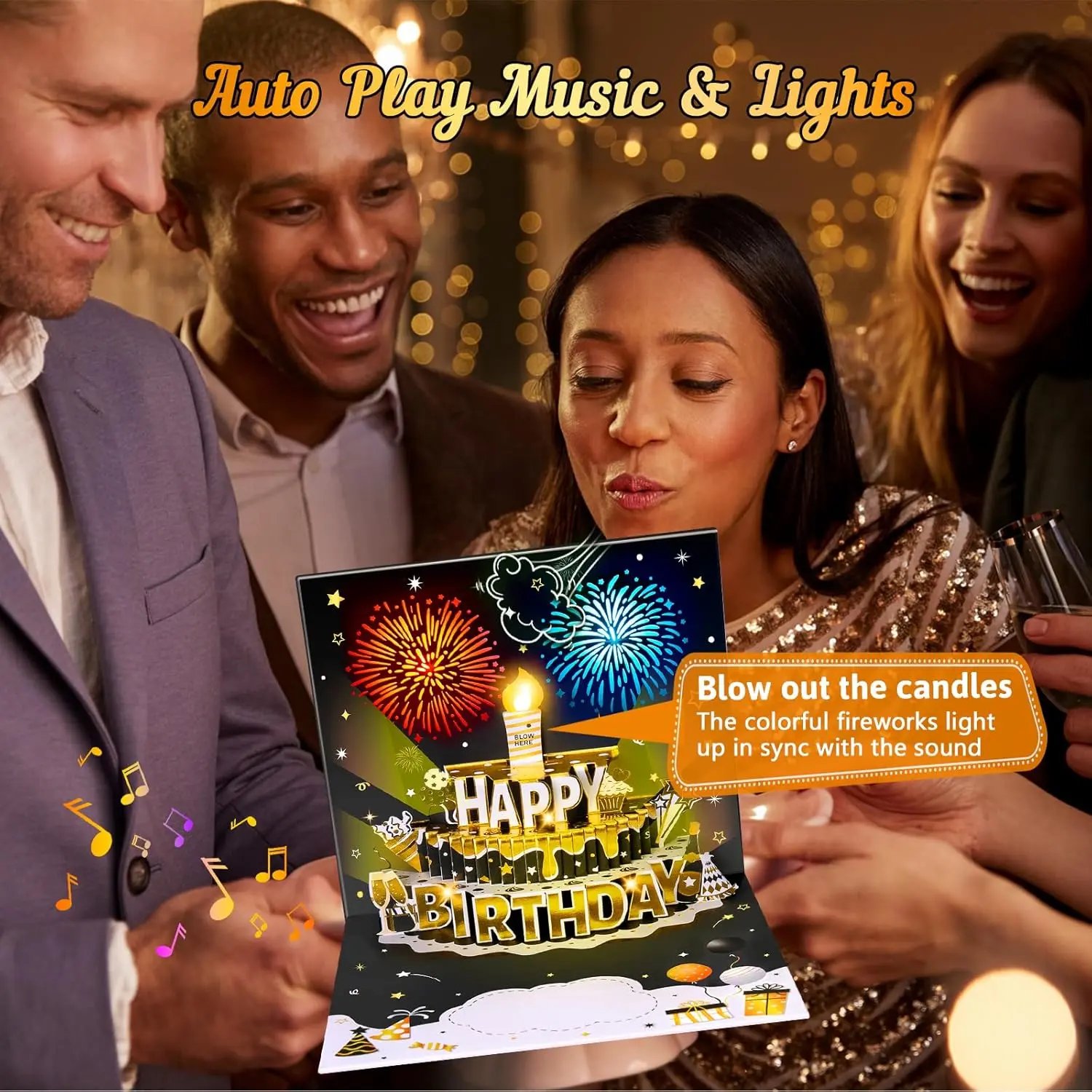 Blowable LED candle birthday card