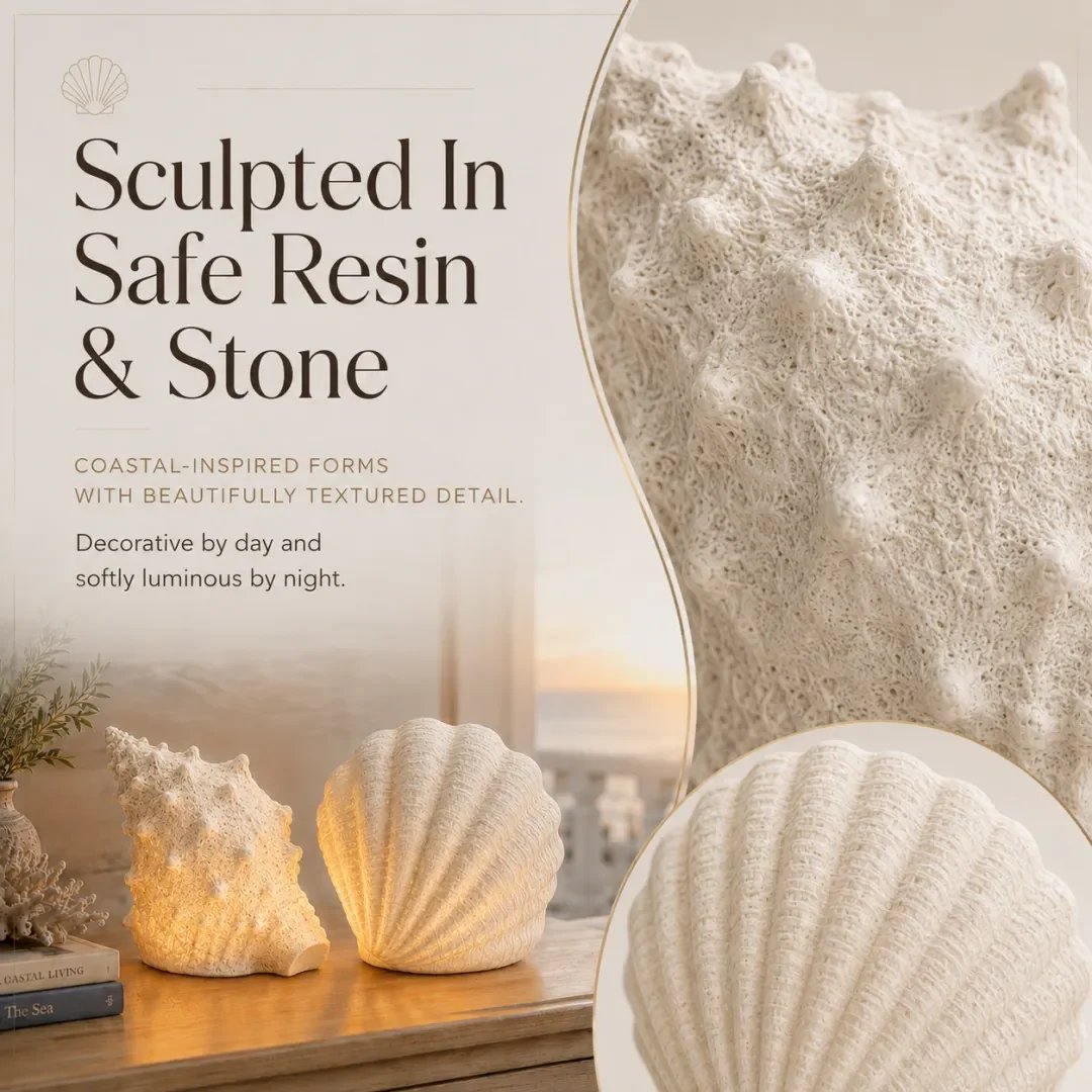 Textured resin and stone coastal shell decor Textured resin and stone coastal shell decor